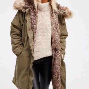 Free people fur lined military parka- size small